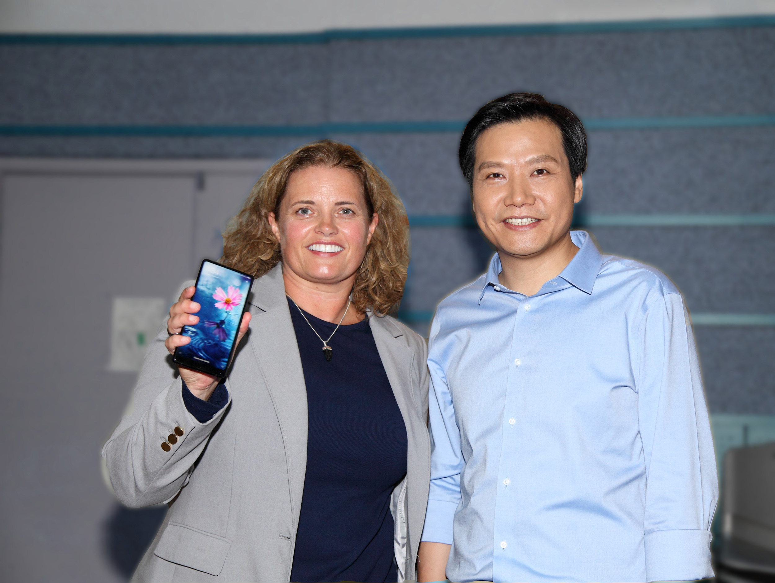Laila Danielsen, CEO of Elliptic with Lei Jun, CEO of Xiaomi. Elliptic technology behind thin bezel in Mi Mix 2 phone